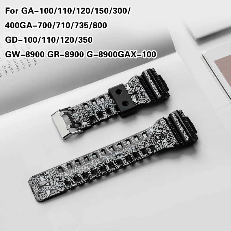 

Silicone Watch Band 16mm For Casio G Shock pattern graffiti replacement waterproof strap suitable for Casio strap Accessory