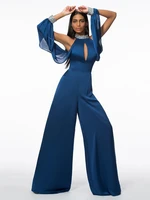 african navy blue beading hollow prom dresses 2020 women satin pant suits custom made formal evening dress vestidos de noiva