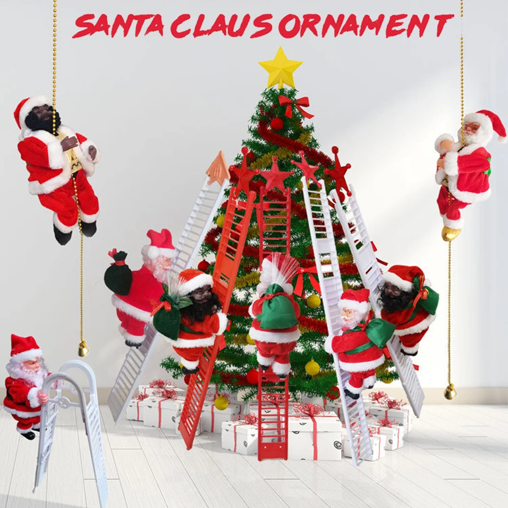 

Christmas Ornament Decoration Gift Climbs Up and Down Battery Operated with Light Music Sound Santa Accessories