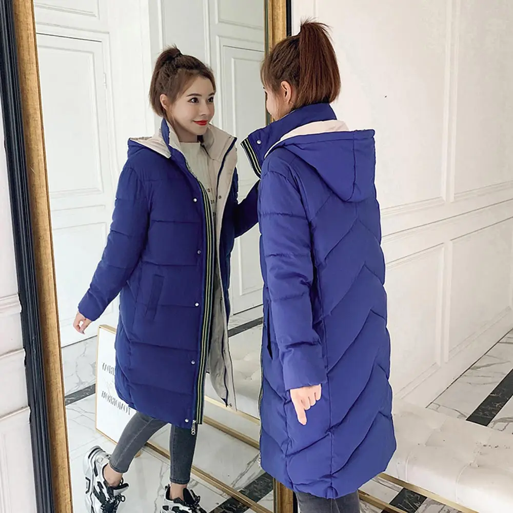 

FMFSSOM New 2020 Autumn Winter Long Warm Thickness Padded Outwear Solid Slim Hooded Parkas Women Large Fur Collar