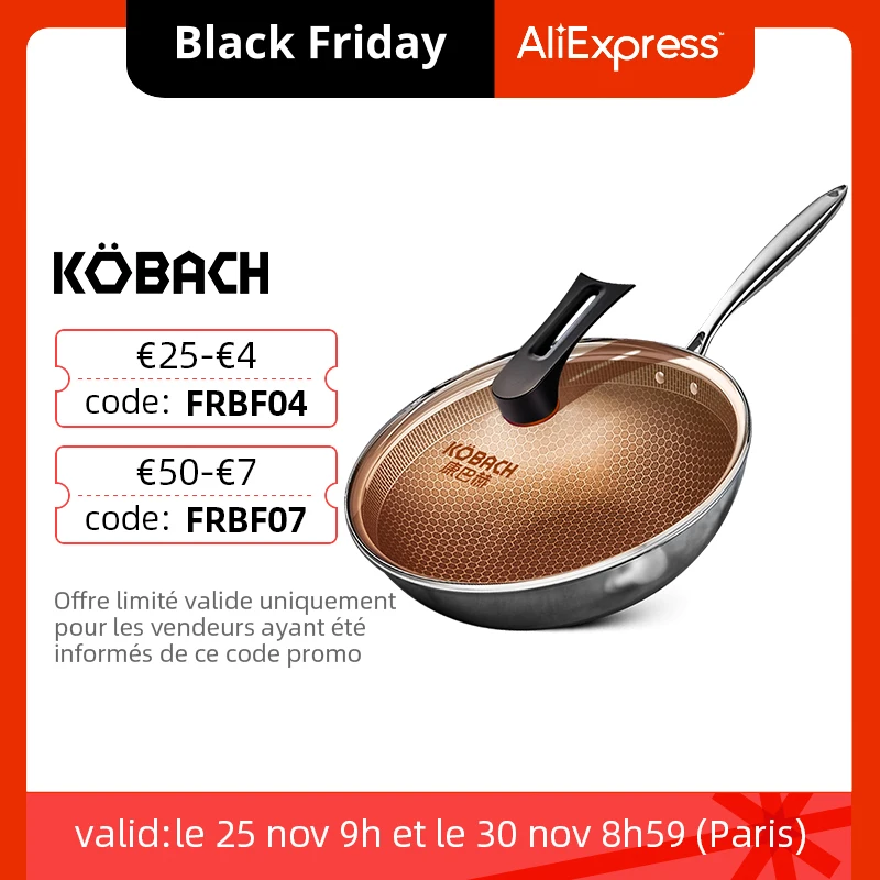 

KOBACH kitchen wok 32cm nonstick pan honeycomb bottom stainless steel kitchen cookware chinese wok nonstick frying pan with lid