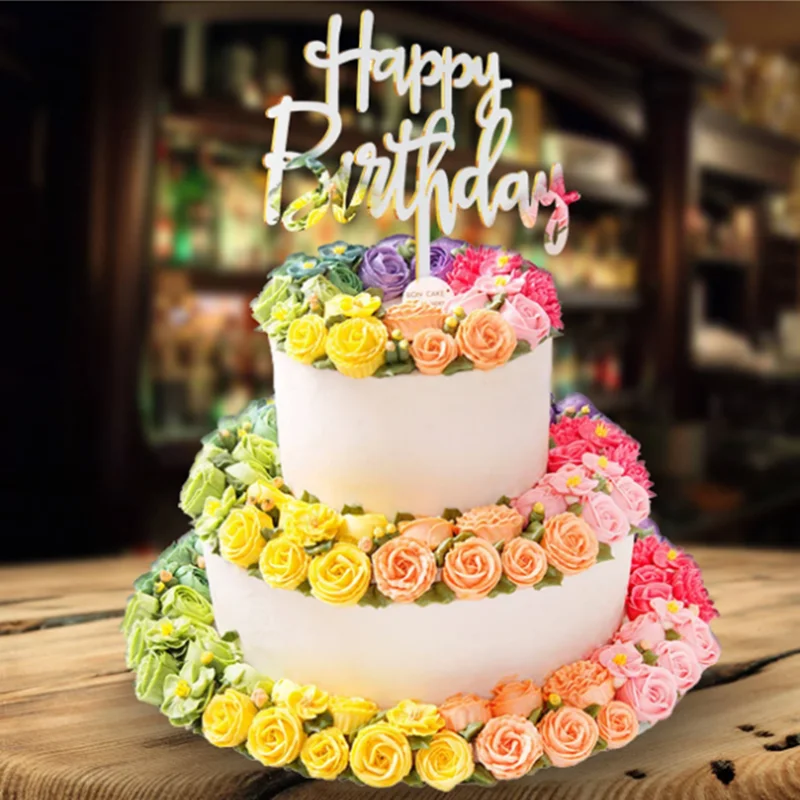 12 шт. украшения для торта на день рождения акриловые золотистые черные