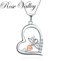 rose valley rose flower pendant necklace for women heart pendants fashion jewelry girls gifts rsn075