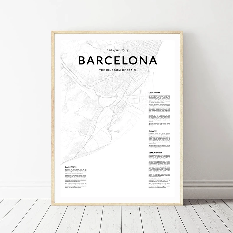 Карта города Барселона Современная Картина на холсте скандинавские плакаты и