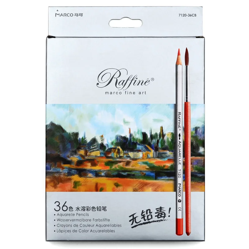 WaterColor 7100-36CB Marco Raffine 7100-24/36/48/72 со стирающимися чернилами масла/воды Цвет привести Набор деревянных карандашей для начинающих Профессиональный картины художника - Цвет: WaterColor 7100-36CB