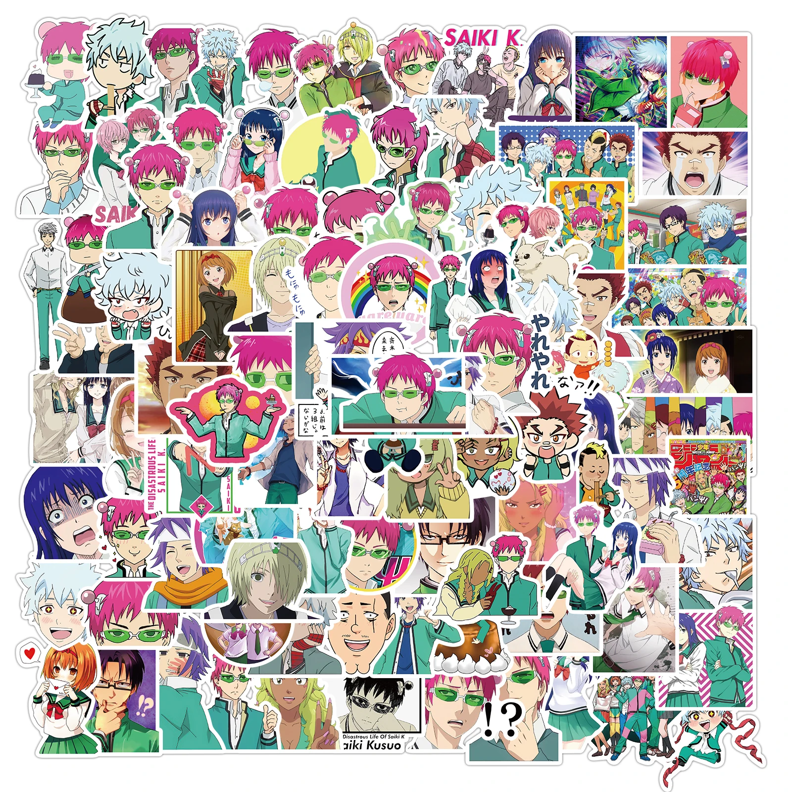 Calcoman&iacute;as de vida de la desastrosa Saiki K para ni&ntilde;os, pegatinas de Anime, pegatina para ordenador port&aacute;til, monopat&iacute;n, motocicleta, DIY, 10/50/100 Uds.-0