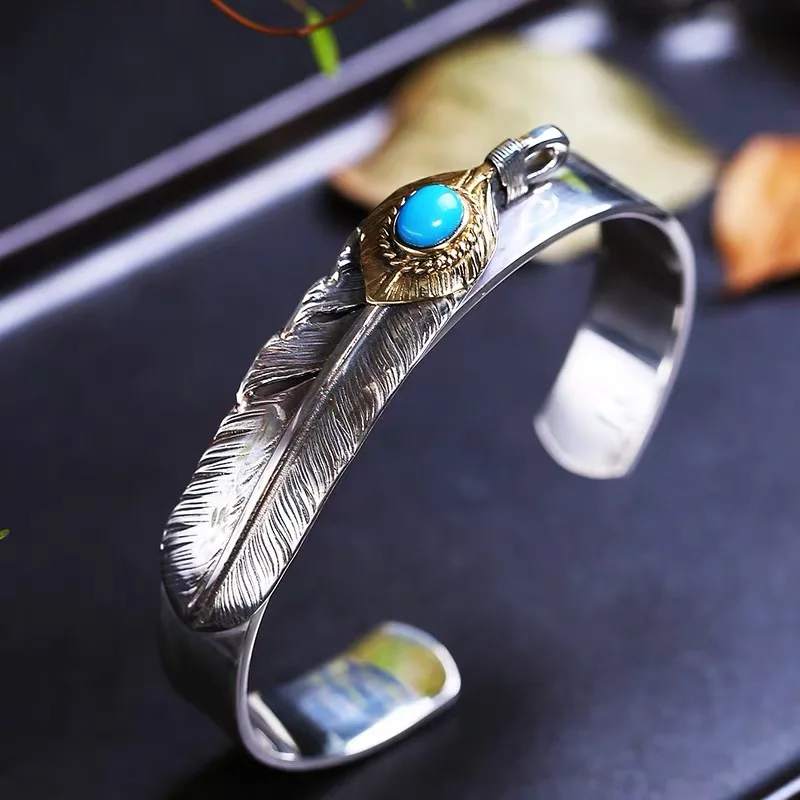 

New Angel's Wish Bracelet Men's Trendy Personality Goro Takahashi Style Feather Open Bracelet Men's Jewelry