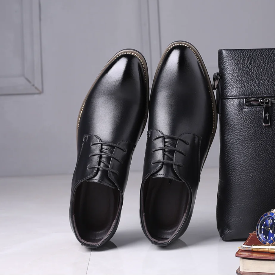 

Y158 Men Shoe High Quality Spring Business Suits Casual Leather Shoe Microfiber Pointed Lace-up Wedding Teens Little White Shoe