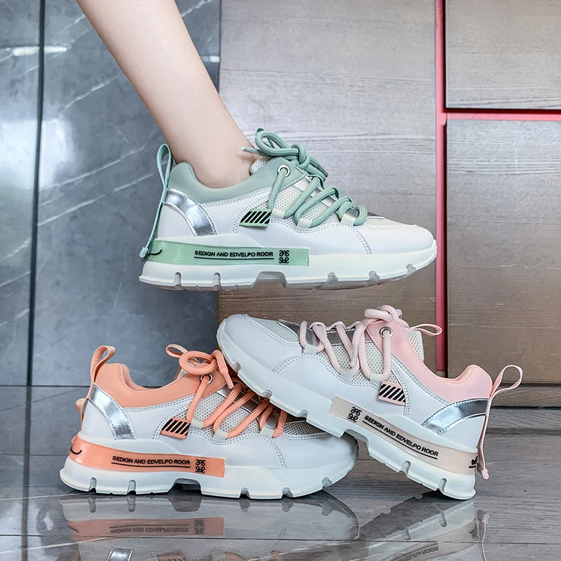 

2020 Woman Chunky Sneakers Platform Korean Fashion Female Trainers Designers pink green Women Old Dad Casual Shoes High Quality