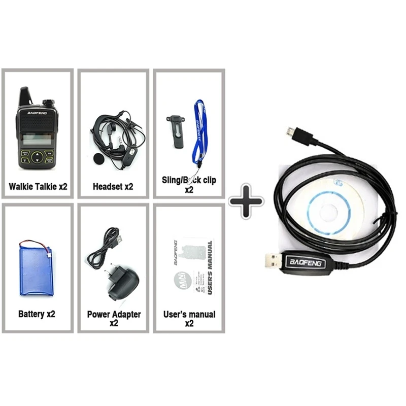 Add a program cable 2 шт. Baofeng BF-T1 мини-рация UHF для детей двухстороннее радио Baofeng T1 радио HF BF T1 Walky Talky USB зарядное устройство FM Woki Toki - Цвет: Add a program cable