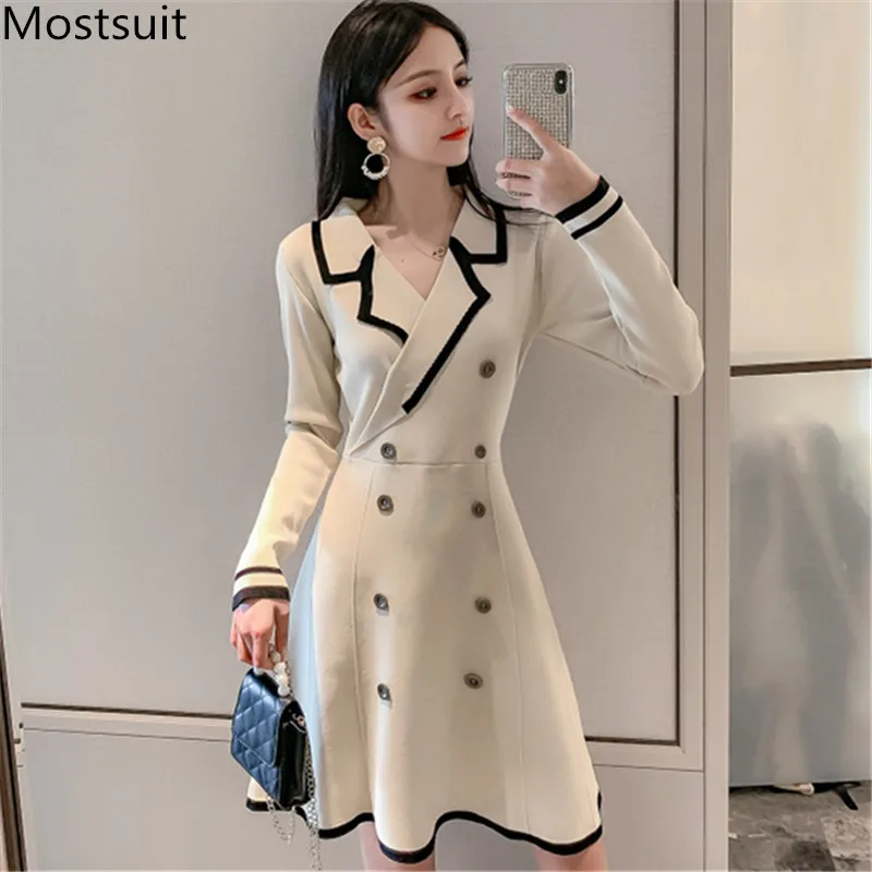 Женское винтажное трикотажное платье элегантное двубортное плиссированное