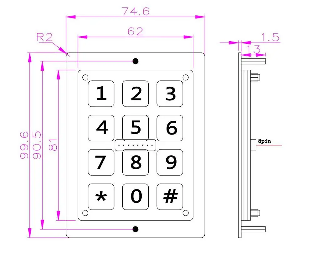 

OEM Custom Metal Matrix Keyboard With 12 Keys 3x4 Keypad Industrial Mini Keyboard Stainless Steel Kiosk Numeric Keypad