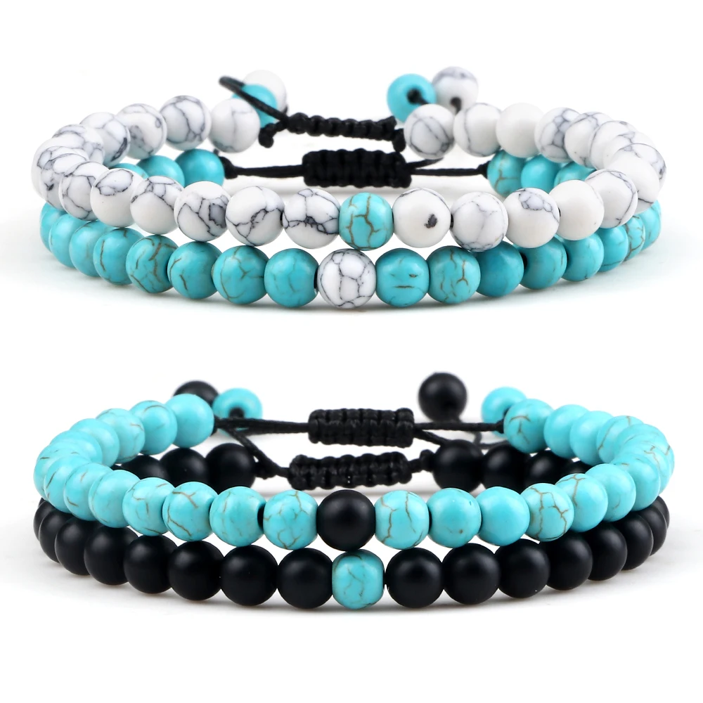 

New 2pcs/set Beaded Bracelet 6mm Lava Tiger Eye Natural Stone Charm Men Rock Adjustable Bracelets Couples Jewelry Gifts Pulsera