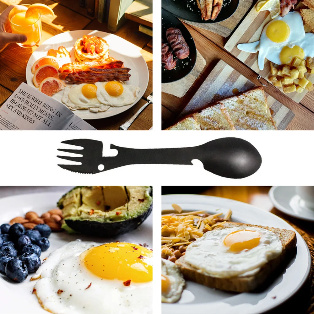 

2pcs 5 in 1 Spoons Bottle Opener Travel Tableware Camping Tableware Spoon Fork