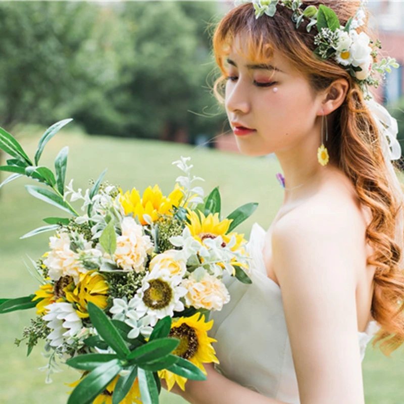 Свадебные цветы букет невесты Искусственные букеты De Mariage Подсолнух Свадебная