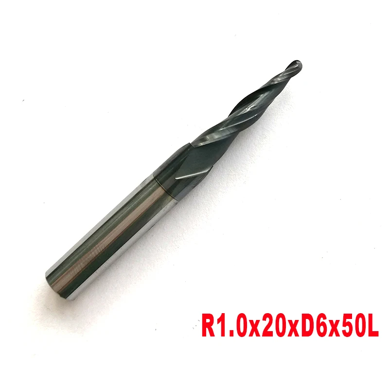 

1PC HRC55 R1.0*D6*20*50L*2F Tungsten Solid Carbide Coated Tapered Ball Nose End Mills Taper And Cone Endmills