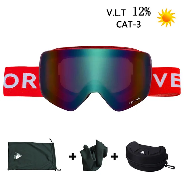 red box VECTOR Brand Ski Goggles Men Women Double Lens UV400 Anti-fog Skiing Eyewear Snow Glasses Adult Skiing Snowboard Goggles - Цвет: red box