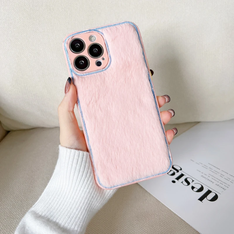 

Luxury Simple Solid Color Furry Soft Phone Case For iPhone 13 Pro Max 12 11 Pro Max X Xs Max Xr 7 8 Puls Winter Warm Plush Cover