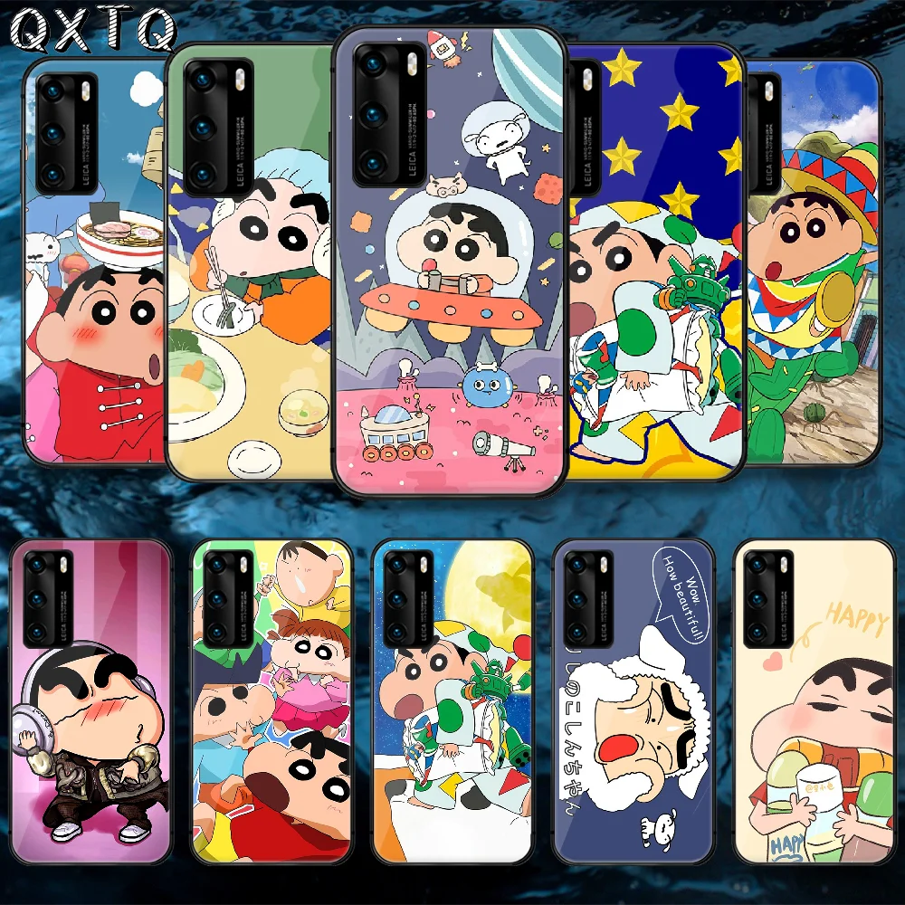 

QXTQ Lovely Crayon Cartoon Tempered Glass Phone Case Cover For Huawei Honor Mate P 8 9 10 20 30 40 A X I Pro Lite Smart 2021