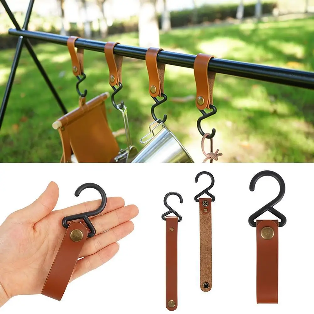 

Outdoor Camping Tripod Clothes Storage Hook Durable Clothes Hanger Portable Pu Leather Hooks 2x7cm Inches for Camp Hiking