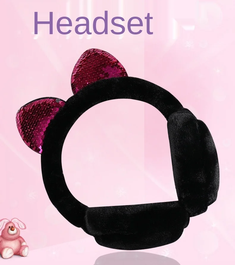 

Headphones Auriculares Słuchawki New Product Cat Ears Plush Warm Mobile Phone Music Cute Earphone Adjustable Wire Sequin Headset