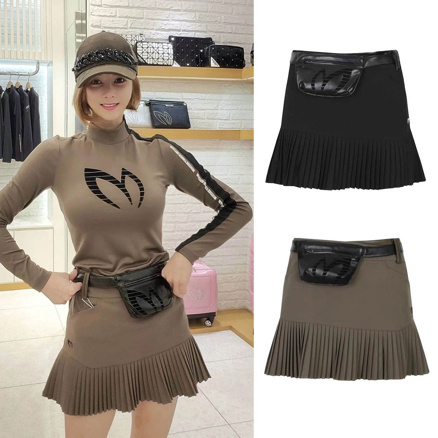 

Women Golf Shorts Pleated Skirt Fall Winter New MASTER BUNNY Thickened Skirts Wrap Hip Skirt Waist Belt Bag