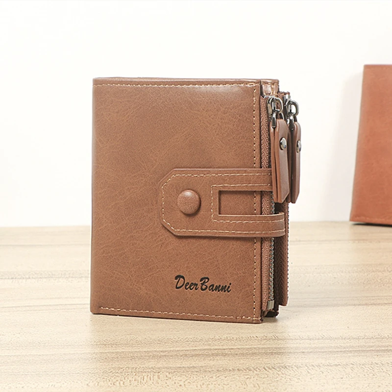 

Men Leather Wallet Genuine Wallet Vintage Short Male Wallets Zipper Poucht Male Purse Money Bag Card Holder Soft Mini Purses