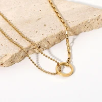 minar 2021 new hollow metal round pendant necklace for women ladies asymmetry double layered beaded necklace accessories