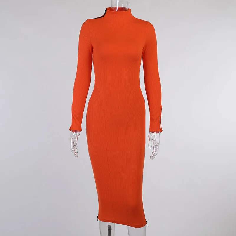 

Sexy Split Bodycon Dress Women Solid Color Full Sleeve High Waist Slim Long Dress For Woman 2021 Spring Summer New Party Dress