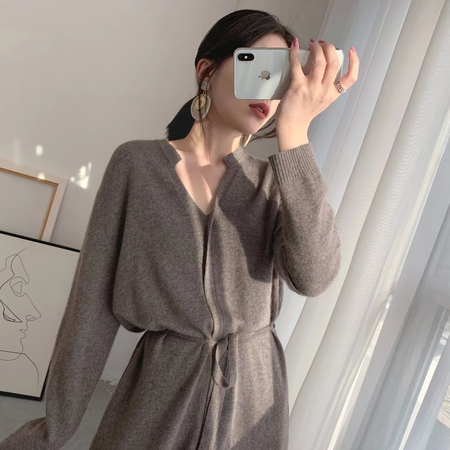 

2021 New Autumn Sweater Women Dress Winter Long Sleeve Sweaters Knitted Dresses Womens Loose Maxi Oversize Knitting Robe Vestido