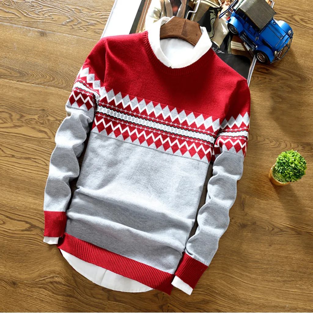 Корейский серый свитер пуловеры мужской вязаный с длинным рукавом и круглым