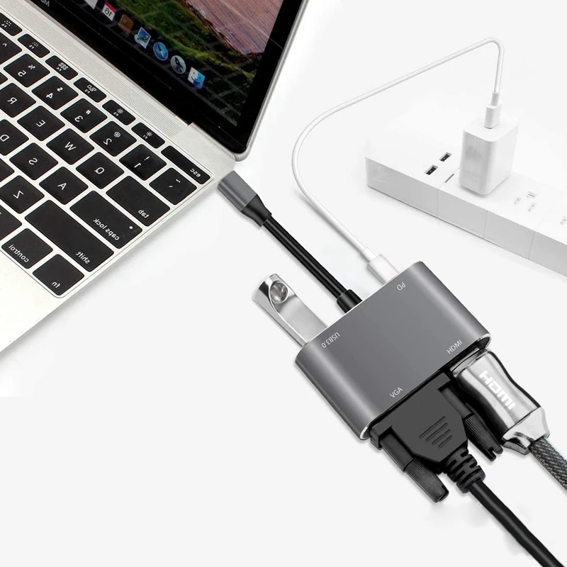 Видеоадаптер VGA HDMI 4 в 1 4K 1080p PD быстрая зарядка 87 Вт | Электроника