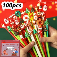 100pcslot kawaii christmas gel pen cute christmas tree reindeer santa gift box 0 5mm black neutral pens school office stationar