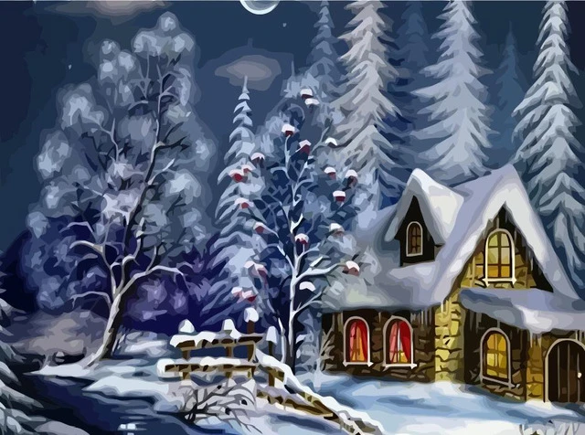 SZHC1163 HUACAN снег пейзаж DIY цифровой Живопись числами Зимний городок Модерн Wall Art Холст для Живописи Уникальный подарок домашнего декора - Цвет: SZHC1163