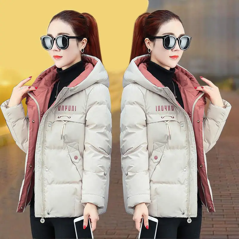 

2021 New Winter Jacket WomenHooded Thick Down Cotton Padded Parka Female Jacket Short Coat Slim Warm Outwear