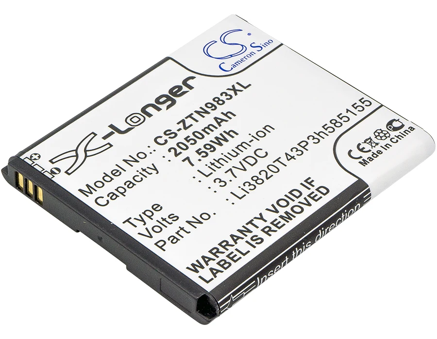 

CS 2050 мАч/7.59Wh батарея для ZTE N983, солнечную энергию, U960E, Z795G Li3820T42P3h585155