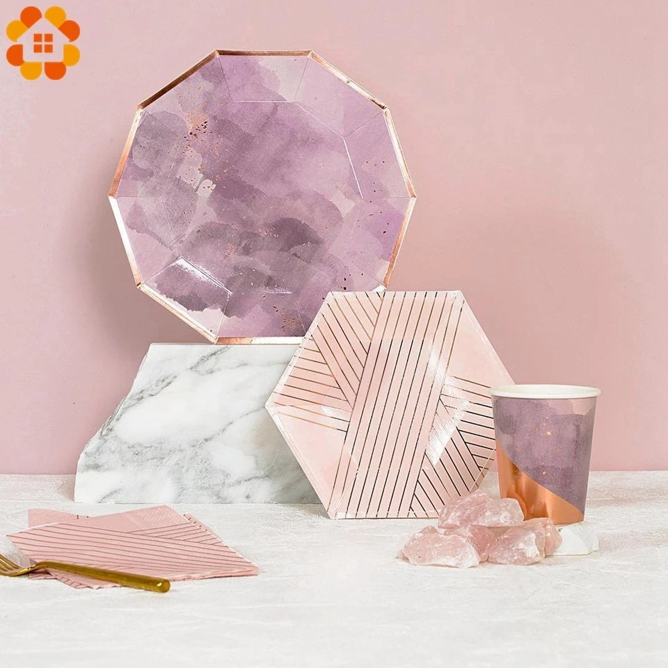 Полосатая одноразовая посуда серии Blue сделай сам позолоченные бумажные тарелки