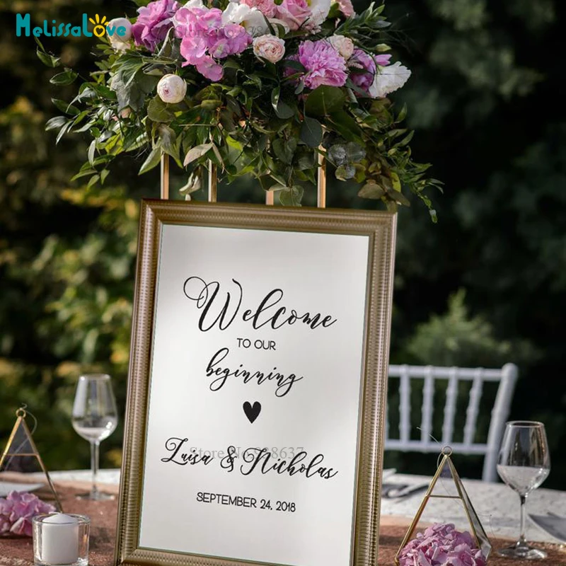 

Custom Name Date Heart Personlized Welcome To Our Beginning Sticker Decal Wedding Party Removable Vinyl Stickers BA229