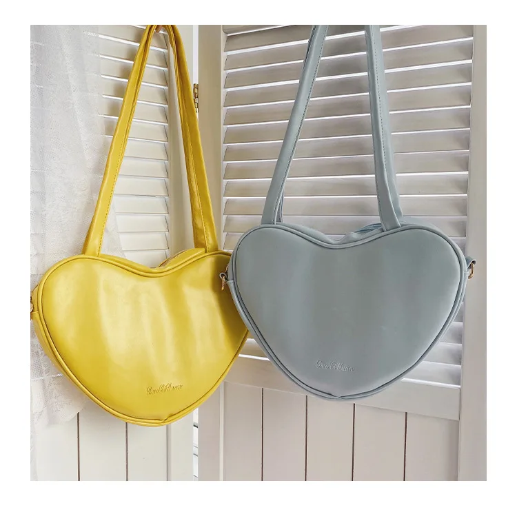 New Design Girls Cute Love Heart Shape Tote Handbags PU Leather Candy Colour Lovely Ladies Shoulder Bags High Quality Bag | Багаж и сумки