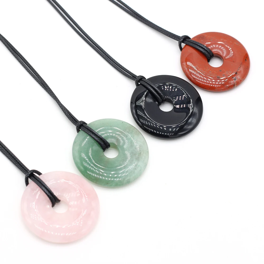 

Large Hole Bead Pendant Necklace Agate Amethyst Unakite Green Aventure Tiger Eye Stone Charm Pendant Jewelry Gift DIY