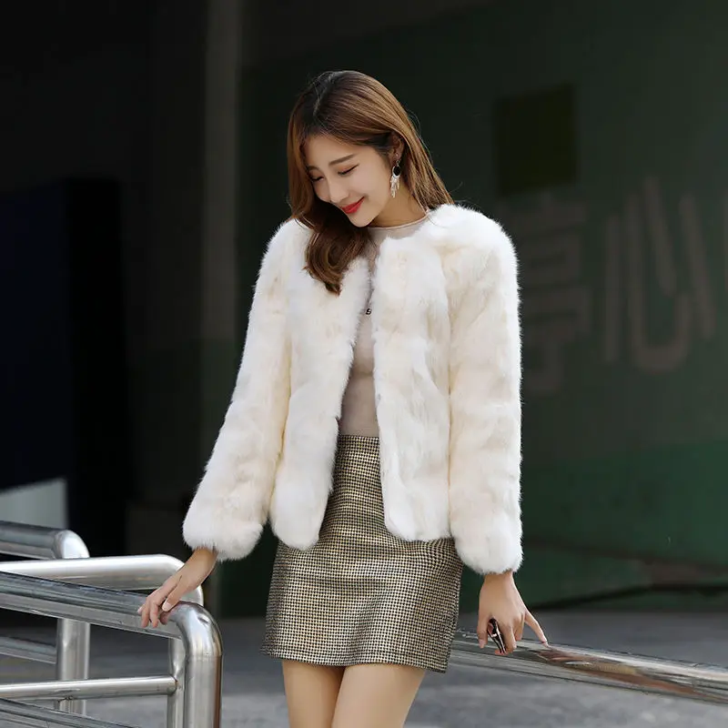 2021 Winter Women Real Rabbit Fur Coat Female Natural Rabbit Fur O-Neck Outerwear  Lady Fashion Warm Thick Slim Thin Parka O106