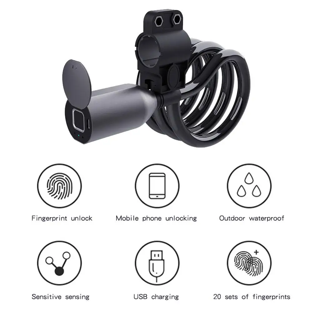 

Motorcycle Lock Keyless Fingerprint Bicycle Lock With USB Charge 39.4 inch Bicycle Cable Locks for Bike Motorcycle Gate Fence