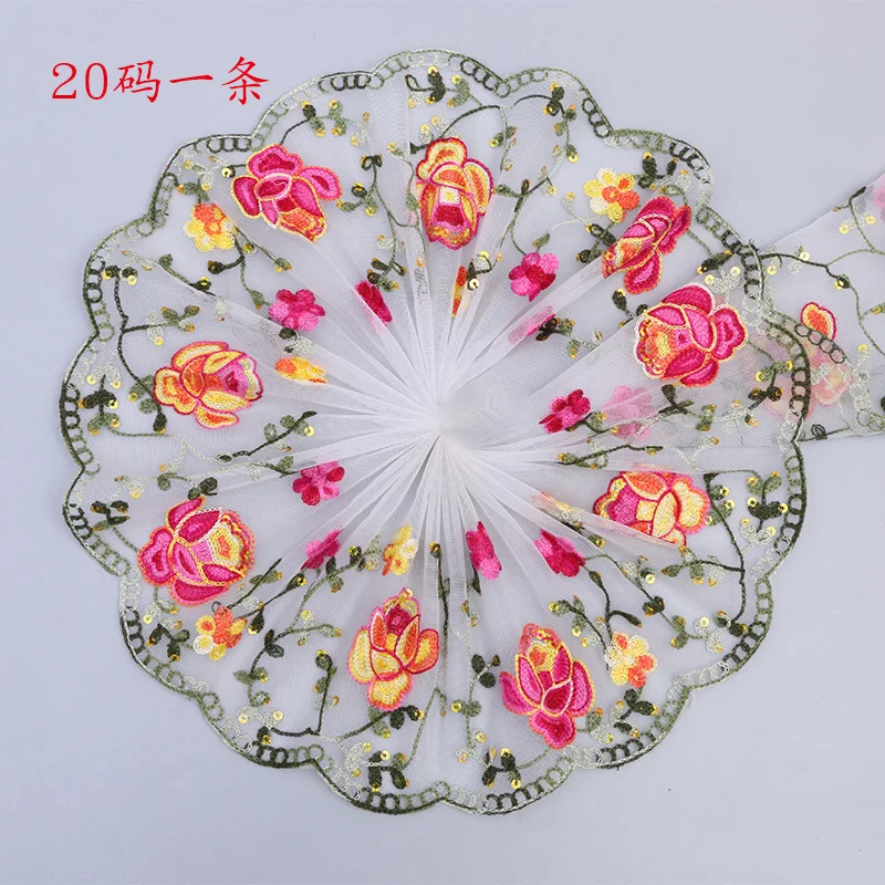 

20Yards Embroidery Lace French Gauze Ribbon Fabric Diy Trims Handmade Clothing Yellow Pink Wedding Sewing Accessories