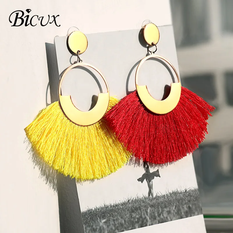 Женские богемные серьги-подвески BICUX с кисточками в этническом стиле помпоном
