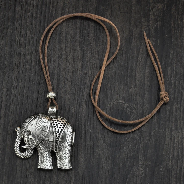 Очаровательное длинное ожерелье Miao ручной работы с серебряным слоном цепочка