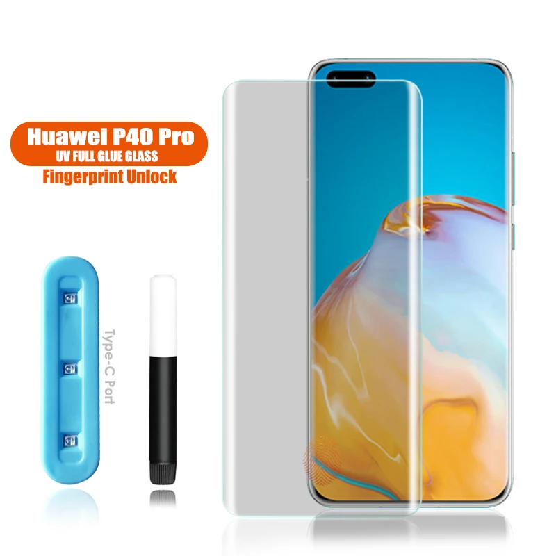 Закаленное стекло с жидким УФ-покрытием для Huawei P40 Pro + Защитная пленка экрана