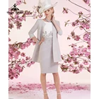 Элегантное платье для матери невесты из 2 предметов с кружевной аппликацией с длинным рукавом 34 длиной до колена для женщин формавечерние платья для гостей свадьбы 2022