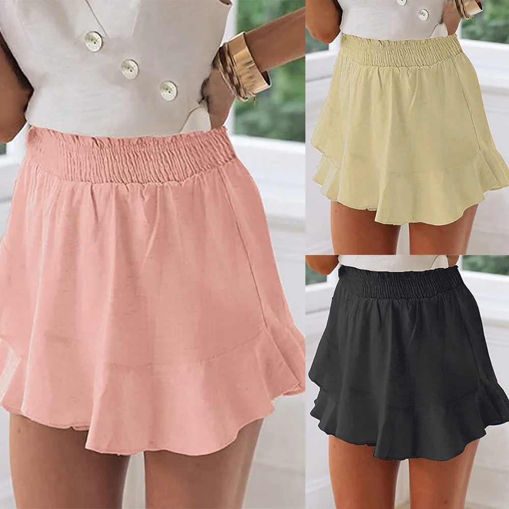 

Ladies Mini Shorts For Summer Ruffle Women Summer 3 Colors Pants Shorts Fashion Casual Solid Color Pants D30