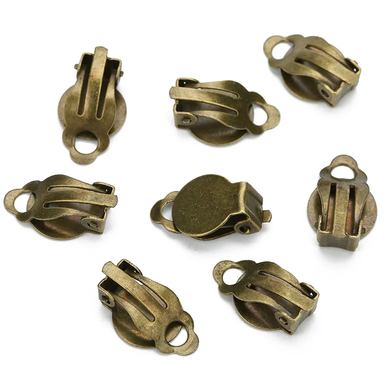 antique bronze 100 шт./лот, серьги-клипсы золотого и серебряного цвета без пирсинга, 10x10 мм, Пустые Базовые настройки для рукоделия, ювелирных изделий - Цвет: antique bronze