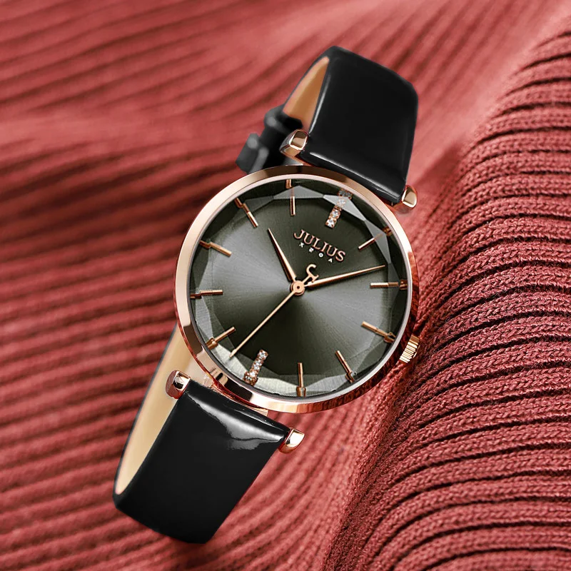 Женские кварцевые часы Julius Box Элегантные классические в японском стиле с кожаным